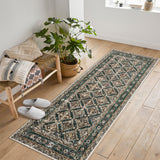 Garvee 2'x6' Washable Area Rugs, Durable Low Pile Non-Slip, Vintage Boho Style for Living Room, Office, Kids Room, Green - Dark Green