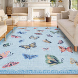 Garvee Area Rug 9x12 Light Blue, No Slip Washable Low-Pile Carpet for Living Room Bedroom Dining Room, Modern Butterfly Pattern - Light Blue
