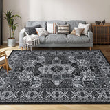 Garvee Area Rugs 8x10 for Living Room, Machine Washable Rugs Floor Carpet for Bedroom, Non-Shedding Vintage Rugs for Indoor High Traffic Areas, Low Pile Non-Slip Rug for Dining Room Office Home Decor - Black
