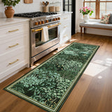 Garvee 2' x 6' Green Vintage Botanical Floral Runner Rug, Washable Non-Slip Low-Pile Carpet for Hallway, Kitchen, Entryway and Bedroom - Green