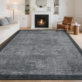 Garvee Living Room Area Rug 8x10, Washable Non Slip Stain Resistant Geometric Carpet, Ultra Thin Soft Dark Grey for Home Office Bedroom Dining Room - Dark Gray