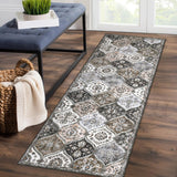 Garvee Runner Rug 2x6 Washable Non-Slip Moroccan Floral Faux Wool Ultra-Thin Rug for Kitchen, Hallway, Living Room - Gray-Taupe