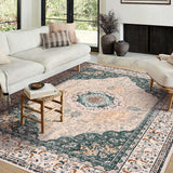 Garvee Area Rug | Rugs for Living Room | Washable – 9x12 Boho Vintage Floral Area Rugs, Soft Faux Lamb Velvet Rug & TPR Non-Slip Backing Carpet for Bedroom,Bathroom, Dining Room, Kitchen, Entryway & Office - Green