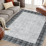 Garvee Washable Area Rug 5x7 Plaid Rugs for Living Room Non Slip Throw Rug Checkered Soft Rugs Low Pile Thin Rug Indoor Floor Carpet for Bedroom Home Decor, Grey - Gray