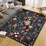 Garvee Colorful Floral Door Area Rug Ultra Soft Non-Slip Indoor Mat for Entryway Kitchen Bedroom, Multiple Sizes, Neutral Colors - Black