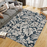 Garvee Area Rug 10'x13' Botanical Floral Leaf Printed Accent Carpet with Non-Slip Backing, Stain-Resistant, Blue - Blue