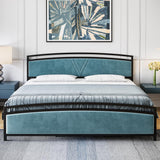 Garvee Full Size Button Tufted Platform Bed Frame/Fabric Upholstered Bed Frame with Adjustable Headboard/Wood Slat Support/Mattress Foundation/Blue - blue