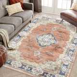 Garvee Washable Rugs 9x12 Area Rug for Bedroom Vintage Living Room Rugs Orange Rug Floral Large Area Rug Non Slip Throw Rugs Stain Resistant Carpet for Nursery Office Dining Room 9'x12' Orange - Orange