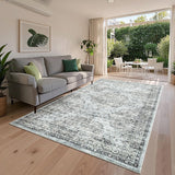 Garvee Vintage Washable Rug 5x7 Blue Non-Slip Low Pile Floral Retro Rug for Living Room Dining Kitchen Bathroom - Blue Brown