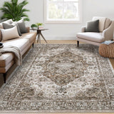 Garvee Washable Rugs 5x7 Vintage Distressed Floral Non Slip Large Area Rug Brown for Living Room Bedroom Office Nursery Dining Room - Brown
