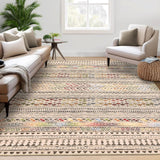 Garvee Boho Rug 5x7 Bedroom Area Rug Indoor Non-Slip Throw Floor Carpet Geometric Large Living Room Rug Stain Resistant Moroccan Accent Rug for Home Office Dining Room, Multi/Brown - Colorful Brown
