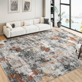 Garvee Soft Area Rug 5x7, Washable Non-Slip Stain Resistant Abstract Rugs for Living Room Bedroom, Modern Non-Shedding Low Pile Foldable Throw Rug for Dining Room Home (Grey/Rust, 5'x7') - Gray/Rust