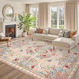Garvee Washable Floral 9x12 Living Room Rugs, Distressed Oriental Bedroom Rug, Non Slip Back, Low Pile, Stain Resistant, Taupe - Taupe