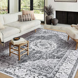 Garvee Area Rug | Rugs for Living Room | Washable – 10x13 Boho Vintage Floral Area Rugs, Soft Faux Lamb Velvet Rug & TPR Non-Slip Backing Carpet for Bedroom,Bathroom, Dining Room, Kitchen, Entryway & Office - Dark Gray