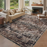 Garvee 10x13 Washable Vintage Living Room Area Rug, Non-Slip Brown Low Pile Carpet for Bedroom Dining Room - Brown