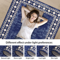 Garvee Bordered Dark Blue 4x6 Machine Washable for Living Room Modern Area Rug, Non-Slip Stain Resistant Accent Rug Indoor Minimalist Border Floor Cover Carpet for Bedroom