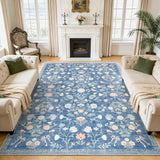 Garvee 8x10 Washable Area Rugs Soft Carpet Indoor Floor Floral Large Carpets Non Slip Fade Resistant Foldable Mats Blue for Living Room Bedroom Dining Room Home Office - Blue