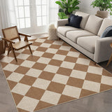 Garvee Checkered Easy Jute Area Rugs 5x7 Coffee Non-Slip Washable Indoor Outdoor Farmhouse Patio - Coffee-Checkerboard-2