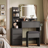 Garvee Vanity Desk, 36-Inch Makeup Vanity Desk, Power Outlet, USB Ports, Stool, 3 Color Adjustable Light, Dressing Table with 4 Drawers, Storage Shelves for Bedroom Women, Black - Black