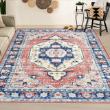 Garvee Washable Rugs for Bedroom 8x10 Rug Boho Rug Non Slip Living Room Rug Office Rug Distressed Vintage Oriental Area Rugs Classroom Throw Rugs Large Area Rug 8'x10' Pink/Blue - Pink