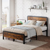 Garvee 14 Inch Queen Metal Platform Bed Frame + Wooden Headboard + Footboard + Mattress Foundation + No Box Spring Needed + Large Under Bed Storage + Non-Slip Without Noise + Vintage Brown - Retro Brown