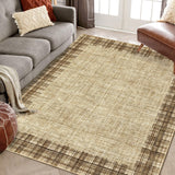 Garvee Washable Area Rug 5x7 Plaid Rugs for Living Room Non Slip Throw Rugs Checkered Soft Rug Low Pile Thin Rug Indoor Floor Carpet for Bedroom Home Decor, Jute - Jute