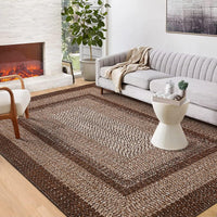4x6 area rug with washable low pile design for living room or fireplace area in brown braided texture