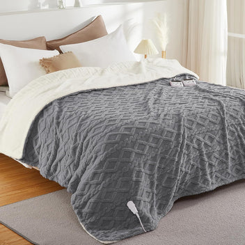 Garvee Electric Blanket King Size Dual Control - Thick Tufted Sherpa Heated Blanket King with 6 Heating Levels and 20 Time Settings, UL Certified Fast Heating Blanket King Size 90"×100", Grey