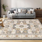 Garvee Area Rugs 8x10 for Living Room, Machine Washable Rugs Floor Carpet for Bedroom, Non-Shedding Vintage Rugs for Indoor High Traffic Areas, Low Pile Non-Slip Rug for Dining Room Office Home Decor - Camel yellow