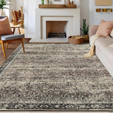 Garvee 5x7 Washable Boho Area Rug Soft Non Slip Non Shedding Rug, Vintage Traditional Decorative Floor Carpet for Living Room Bedroom and Dinning Room, Dark Brown - Dark Brown