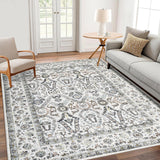Garvee Area Rug 6x9 Washable Rug Light Grey, Persian Vintage Rugs, Ultra-Thin Foldable Vintage Rugs for Bedroom, Dining Room, Home Office, Pet & Child Friendly, Low Pile, Non-Shedding - Light Gray