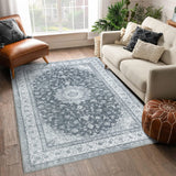 Garvee Vintage Area Rug Indoor Medallion Area Rug Boho Tribal Area Rugs Machine Washable Distressed Rug Stain & Water Resistant Non-Slip Area Rug for Living Room Bedroom, 3' x 5' Dark Grey - Black
