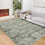 Garvee Washable Area Rugs,Low-Pile Vintage Rugs with Non-Shedding for Entryway Nursery Bedroom Living Room for Kitchen Bedside Entrance 10' x 13' - Green