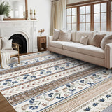Garvee Floral Area Rug 8x10 Washable Rug for Living Room Soft Boho Rug Non Slip Dining Room Throw Carpet Stain Resistant Large Bedroom Area Rug Geometric Carpet for Girls Home Decor, Brown - Brwon/Beige