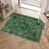 Garvee Washable Area Rug Vintage Foldable Thin Rug Soft Low-Pile Non-Slip Stain Resistant Carpet Green 2x3ft - Green