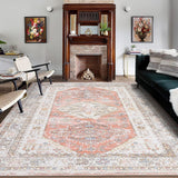 Garvee Large Rug 8x10 Vintage Living Room Area Rug Stain Resistant Washable Rug Non Slip Oriental Area Rug Ultra Soft Rug Low Pile Accent Rug Distressed Rug for Bedroom Living Room, Light Orange - Light Orange