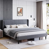 Garvee King Bed Frame, Platform Bed Frame with Upholstered Wingback Headboard, Heavy-Duty Frame Support, Noise-Free, Easy Assembly, No Box Spring Needed, Dark Gray - Dark Gray