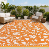 Garvee 9x12 Outdoor Rug for Patio, Waterproof Reversible Floral Plastic Straw Rug with Carry Bag, Large Portable Camping Mat for Deck, Balcony, RV & Backyard, Vintage Orange - Orange