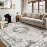 Garvee 4x6 Area Rug for Bedroom Machine Washable Area Rug Soft Dining Room Area Rug Non Slip Vintage Rugs Indoor Throw Floor Carpet Medallion Distressed Area Rug for Under Table Home Office, Sage - Light Green