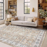 Garvee Washable Area Rugs Non-Slip Vintage Distress for Living Room Bedroom Nursery Office, Large Neutral Oriental Thin Carpet - Caramel