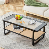 Garvee Mid Century Modern Coffee Side Table Black 37.32 Rectangular Glass for Living Room Bedrooms
