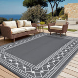 Garvee Outdoor Rug 10x14 Waterproof Reversible Plastic Straw Mat for Patio, Deck, Balcony White/Grey - Gray