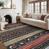 Garvee Large Area Rug 10x13 Washable Rug for Living Room Rustic Floral Area Rug Non Slip Stain Resistant Bedroom Rug Soft Boho Carpet Dining Room Throw Farmhouse Carpet for Home Office, Black - Black/Red