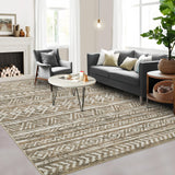 Garvee Striped Modern Area Rug 9x12 Living Room Rug Washable Rug Soft Bedroom Rug With Non-Slip Backing Low Pile Stain Resistant Floor Cover For Dining Room Office,Brown/White - Light Linen