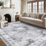 Garvee Bedroom Area Rug 5x7 Vintage Distressed Living Room Area Rug Non Slip Low Pile Large Dining Room Rug Soft Medallion Throw Floor Carpet Machine Washable Rugs for Home Office, Grey - Gray