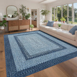 Garvee 8' x 10' Large Printed Braided Area Rug, Washable Non-Slip Low-Pile Stain-Resistant Rug for Living Room & Bedroom, Blue - Blue