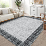 Garvee 10x13 Large Area Rug Modern Plaid Rugs Distressed Checkered Rugs Low Pile Thin Rug Non Slip Non Shedding Stain Resistant Throw Carpet for Bedroom Living Room, Grey - Gray