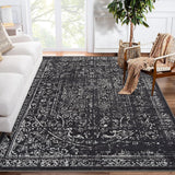 Garvee 10x13 Large Black Area Rug - Foldable, Stain Resistant, Washable Rug for Living Room - Eco-Friendly, Vintage Design - Black