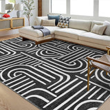 Garvee Washable 8x10 Area Rugs Abstract Soft Rainbow Non Slip Rubber Low Pile Stain Resistant Boho Geometric Carpet Black for Living Room Bedroom Dining Room - Black