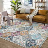 Garvee 8x10 Area Rug Moroccan Trellis Machine Washable Rug Vintage Medallion Distressed Indoor Accent Rug Stain Resistant Non-Slip Floor Cover Carpet Rug for Living Room Bedroom - Purple Multi